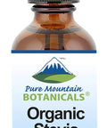 Pure Mountain Botanicals Organic Liquid Stevia Sweetener Alcohol and Kosher Sweet Sugar Substitute Stevia Drops 1oz Glass Bottle