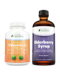 Purely Holistic Vitamin C 1000Mg + Organic Elderberry Syrup Bundle - 365 Vegan Capsules + 16 Fl Oz - With Rosehip, Acerola Cherry, Propolis Ecea & More - Made In Usa