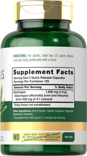 Carlyle Asparagus Supplement | 1600Mg | 250 Powder Capsules | Non-Gmo And Gluten Free Formula | High Potency Traditional Herb