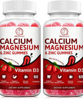 Calcium, Magnesium, Zinc & Vitamin D Gummies - 2 Pack Vitamins For Women, Men & Kids Calcium Supplements For Strong Healthy Bones, Zinc Gummies, Gluten-Free, Vegan - 120 Count