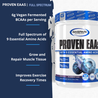 Gaspari Nutrition: Proven EAAs, Vegan Fermented EAAs, Enhances Recovery & Replenishes Electrolytes, Non-GMO, 30 Servings (Blueberry Acai)