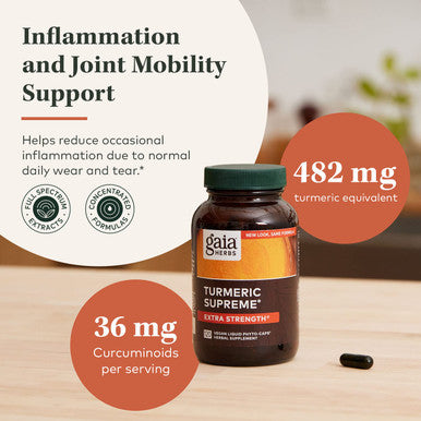 Gaia Herbs Turmeric Supreme Extra Strength - Helps Reduce Occasional Inflammation from Normal Wear & Tear - with Turmeric Curcumin & Black -120 Vegan Liquid Phyto-Capsules(Up to 120-Day Supply)