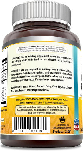 Amazing Nutrition Omega Norwegian Cod Liver Oil 1000 Mg Softgels Supplement | Omega-3 EPA DHA Vitamin A Vitamin D & Vitamin E (Orange | 250 Count)