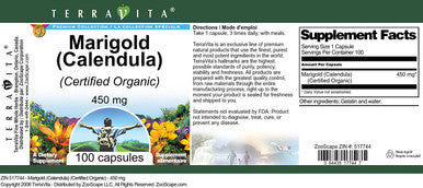 Terravita Marigold (Calendula) (Certified Organic) - 450 Mg (100 Capsules, Zin: 517744)