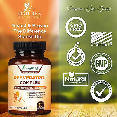 Resveratrol 1800Mg Per Serving - Supports Healthy Aging & Natural Heart Support With Antioxidants - Extra Strength Trans-Resveratrol Supplement For Men & Women - Bottled In Usa - 120 Capsules