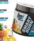 BPI Sports Smart burn Weight Loss, Burn Fat, Energy Carnitine, Cla, Green Tea, Caffeine, Theobromine, Dynamine for Men & Women No Artificial Colors Fruit Punch 25 Servings 4.4 oz