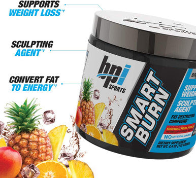 BPI Sports Smart burn Weight Loss, Burn Fat, Energy Carnitine, Cla, Green Tea, Caffeine, Theobromine, Dynamine for Men & Women No Artificial Colors Fruit Punch 25 Servings 4.4 oz