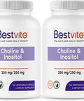 Choline Inositol 500mg (240 Vegetarian Capsules) (120 x 2) - No Stearates - No Dicalcium Phosphate - No Fillers - Vegan - Non GMO - Gluten Free