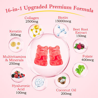 2 Pack Collagen Gummies For Women Men, 2500Mg Protein Type I,Ii,Iii,V,X With 15000Mcg Biotin, Keratin, Vitamin C A B6 B12 D E For Skin Hair Nails & Joints, Immunity Energy Digestion