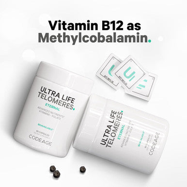 Codeage Ultra Life Telomeres Supplement - 5 MTHF Folate Vitamin B9 Vitamin B12 Methylcobalamin Vitamin D3 L-Theanine Ashwagandha - 3-Month Supply - DNA Methylation Cycle - Non-GMO - 90 Capsules