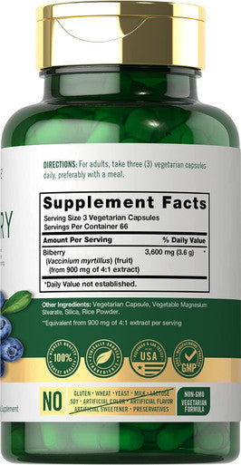 Carlyle Bilberry Extract Capsules | 3600Mg | 200 Count | Vegetarian, Non-Gmo, Gluten Free Fruit Supplement