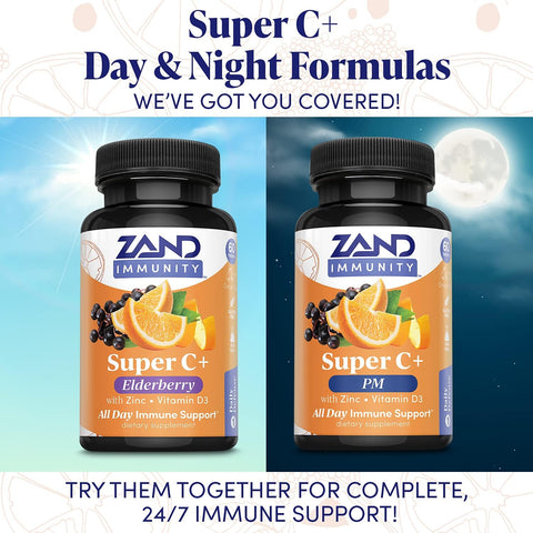Zand Immunity Super C+ With Elderberry All Day Immune Support 1000Mg Pureway-C Vitamin C Plus Zinc & Vitamin D-3 Enhanced Absorption 60 Tablets 30 Servings