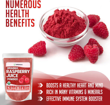 Xprs Nutra Organic Raspberry Juice Powder - Raspberry Powder Supplement - Raspberry Juice Powder Organic Fruit - Immune System Support with Vitamin C - Vegan Smoothie and Drink Supplement - (8 oz)