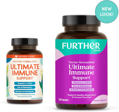 Further Food Ultimate Immune Support Vitamin C, D, E And Zinc + Natural Immunity Booster Multivitamin Herbal Supplement Elderberry & Echinacea, Daily Immune Defense & Antioxidant Support.