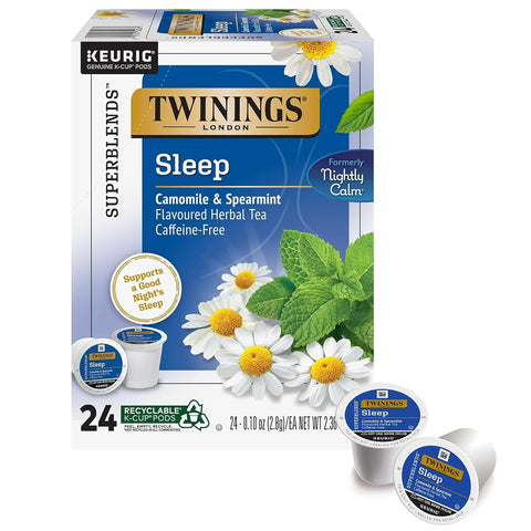 Twinings Sleep Herbal Tea K-Cup Pods for Keurig, 24 CT Box (Pack of 1) | Formerly Nightly Calm, Relaxing Camomile, Spearmint & Lemongrass, Caffeine-Free, For Single-Serve Brewers, Enjoy Hot or Iced