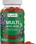 Yumvs Multivitamin Gummies With Iron - Grape Flavor - Vegetarian Kosher Multi Vitamins For Adults With Vitamin A C B6 B12 Biotin Zinc - No Calcium - Mens/Womens Multivitamin With Iron Gummy (60 Count)