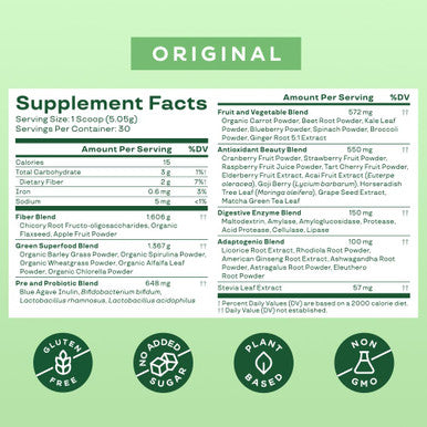 Bloom Nutrition Superfood Greens Powder Digestive Enzymes with Probiotics and Prebiotics Gut Health Bloating Relief Original + Milk Frother High Powered Hand Mixer