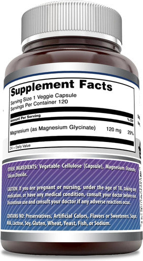 Amazing Nutrition Formulas Magnesium Glycinate 120 Mg per Serving 120 Veggie Capsules Supplement | Non-GMO | Gluten- | Made in USA