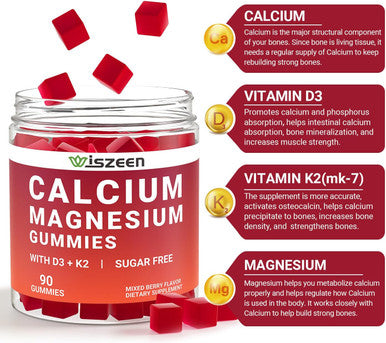Calcium With Vitamin D3 K2 Gummies, Sugar Calcium Supplement For Women & Men, Chewable Calcium Citrate With Magnesium, Zinc For Bone, Muscle & Immune Support