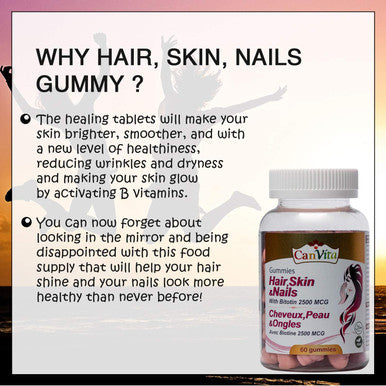 Canvita Halal&Vegan Hair Skin and Nails Gummy All-In-One Epidermis Reviver Nail and Hair Health Support Biotin Folic Acid