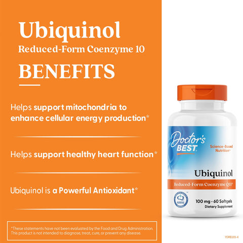 Doctor'S Best Kaneka Ubiquinol 100 Mg Supplement For Men & Women - Reduced Form Coq10 Coenzyme Q10 100Mg For Antioxidant & Heart Health Support Non Gmo Gluten Free Soy Free 60 Softgels