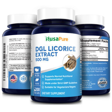 DGL Licorice Extract 500 mg 200 Veggie Capsules (Vegan,Non-GMO & Gluten-Free)