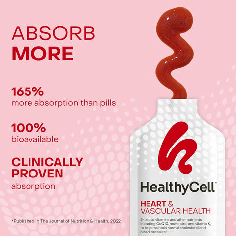 Healthycell Heart & Vascular Health Daily Liquid Supplement - Blood Pressure & Cholesterol Support With Beet Root Powder Resveratrol Coq10 Omega-3 & Vitamin K - 14 Gel Packs