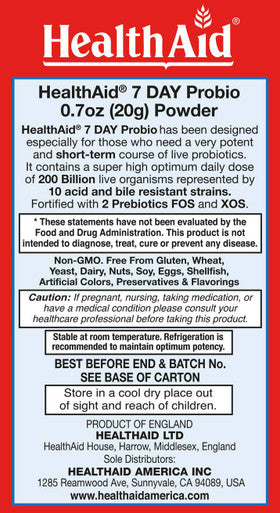 7 Day Probio, 200 Billion Intensive Support With 2 Probiotics, Once Daily, Acid & Bile Resistant, Dairy And Gluten Free, Vegan