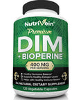 Nutrivein DIM Supplement 400mg Diindolylmethane Plus Bioperine - Maintain Hormone Balance with Estrogen for Menopause and Middle Age - Supports Acne and PCOS Treatment Men & Women
