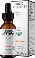 Codeage Liquid Vitamin E+ - USDA- Organic Vitamin E - 2-Month Supply - D-Alpha Tocopherol Acetate Organic MCT Oil Organic Orange Fruit Oil Unflavored Non-GMO Vegan Gluten- 2 fl oz