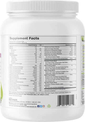 Vegansmart Plant Based Vegan Protein Powder by Naturade AllinOne Nutritional Shake Wild Berries 15 Servings