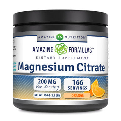 Amazing Formulas Magnesium Citrate 500 Grams (1.1 Lb) Powder Supplement | 200 Mg Per Serving | 166 Servings | Orange Flavor | Non-Gmo | Gluten Free | Made In Usa