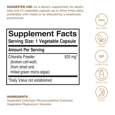 Solgar Chlorella - 100 Vegetable Capsules - Maximum Absorption - Non-Gmo Vegan Gluten Free Kosher - 100 Servings