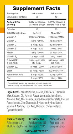 Children'S Multivitamin Gummies - Immunity Supporting Kids Vitamins With A, B, C, D, E, Biotin, Pantothenic Acid And Zinc - Sugar-& Natural Colors Kids Vitamin Gummies (60 Gummies)