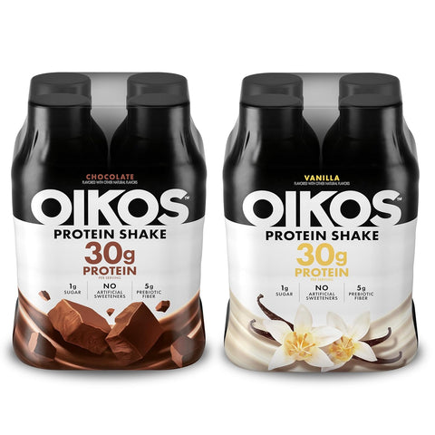 Oikos Protein Shake, Salted Caramel, 30g High Protein Drinks, Shelf Stable, Ready to Drink, 5g Prebiotic Fiber, 12 fl oz Bottle, 12 Count