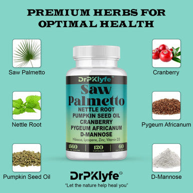 Board Certified Internist Recommended, 30 Yrs Exp. : Saw Palmetto, Nettle Root, Pumpkin Seed Oil, Cranberry, Pygeum Africanum,D-Mannose, Hibiscus,Lycopne: 1560 Mg:Bladder, Prostate & Hair Health.