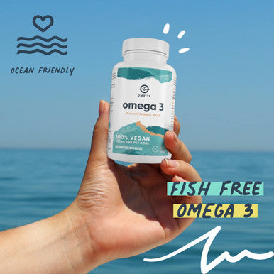 Omvits Vegan Omega 3 DHA from Algae Oil 1000mg - 60 Softgel Capsules with Vitamin E - Sustainable Algal Alternative to Fish Oil - Vegetarian Essential Fatty Acids - Supports Heart Brain & Eyes