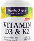 Healthy Origins Vitamin D3 & K2, 50 Mcg (2, 000 IU)/K2 200 Mcg, Softgels, 180 Count (Pack of 1)
