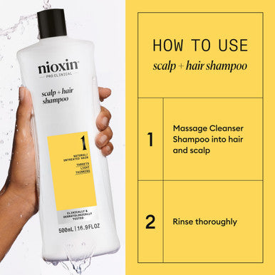 Nioxin System 1 Scalp + Hair Thickening Shampoo | For Natural Hair with Light Thinning | Hair Care Formula with Niacinamide & Biotin