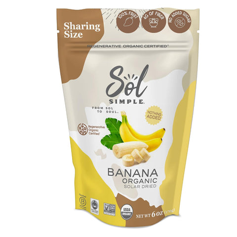 SOL SIMPLE Regenerative Organic Certified, Dried Banana | 6oz Snack Pack (2 Bags Total) | One Ingredient | Vegan | Non-GMO | No Added Sugar | Fair Trade | Dried Fruit | Organic