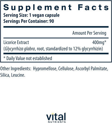 Vital Nutrients - Licorice Root Extract - Herbal Immune Support - Adrenal Support - 90 Vegetarian Capsules per Bottle - 400 mg