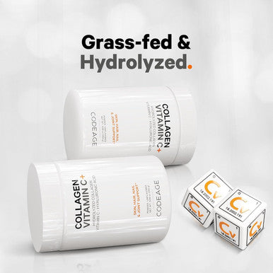Codeage Collagen Peptides Powder + Vitamin C - 20g Grass-Fed Collagen Per Serving - Digestive Enzymes Hyaluronic Acid 18 Amino Acids - Hydrolyzed Collagen Protein - Non-GMO Unflavored - 9.98 oz