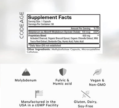Codeage Binder + Systemic Binder Supplement - Activated Charcoal Pills Bentonite Clay Mineral Powder Fulvic & Humic Acids Molybdenum Carbon Forms - 90 Capsules
