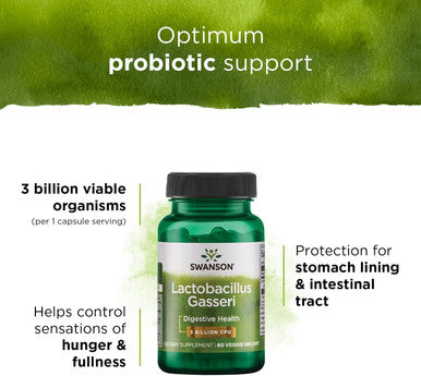 Swanson Lactobacillus Gasseri Probiotic Supplement Supporting Digestive Health with 3 Billion CFU Design Release Satiety and Fat Metabolism Support (60 Veggie Capsules)