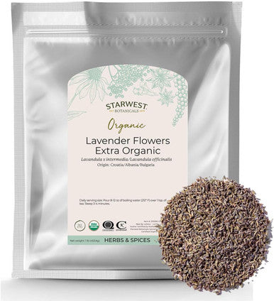 Starwest Organic Dried Lavender Flowers Extra Grade 1 Pound