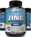 NutriFlair Zinc Gluconate 50mg, 100 Tablets - High Potency Immune System Booster Supplement Pills, Immunity Defense, Powerful Antioxidant, Non-GMO, Compare with zinc picolinate, citrate, oxide