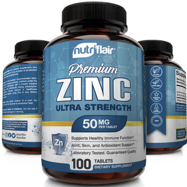 NutriFlair Zinc Gluconate 50mg, 100 Tablets - High Potency Immune System Booster Supplement Pills, Immunity Defense, Powerful Antioxidant, Non-GMO, Compare with zinc picolinate, citrate, oxide