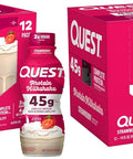 Quest Nutrition Chocolate Protein Shake, 45g Protein, 2g Sugar, 4g Net Carbs, Ready to Drink, Gluten Free, 12 Count | 45g Complete Protein, Ready to Drink, 4g Net Carbs, Gluten Free, Ultrafiltered Nonfat Milk, High Protein, 14 Fl Oz Bottles