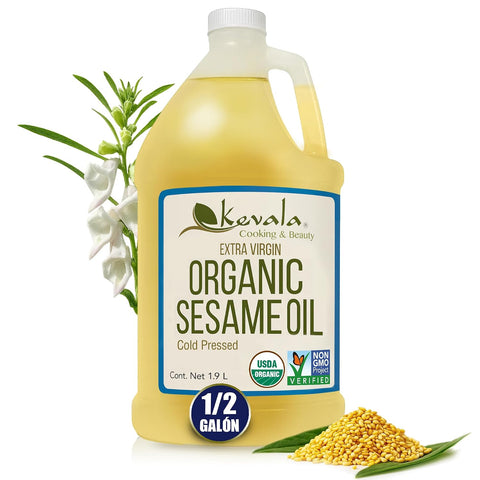 Kevala Organic Extra Virgin Sesame Oil ÃƒÂ¢Ã¢â€šÂ¬Ã¢â‚¬Å“ 17.5 lb, Body Care and Hair Care | High Smoke Point Vegetable Oil for Cooking and Baking, Made with Organic Sesame Seeds, Non-GMO, Kosher, Skin Care Uses