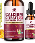 (2 Pack) Calcium Citrate with Vitamin D3 Liquid Drops for Women Bones Teeth Immune Support 1200mg Calcium Citrate Liquid Drops with Vitamin D3 K2 Vegan SugarFree 1 Fl Oz